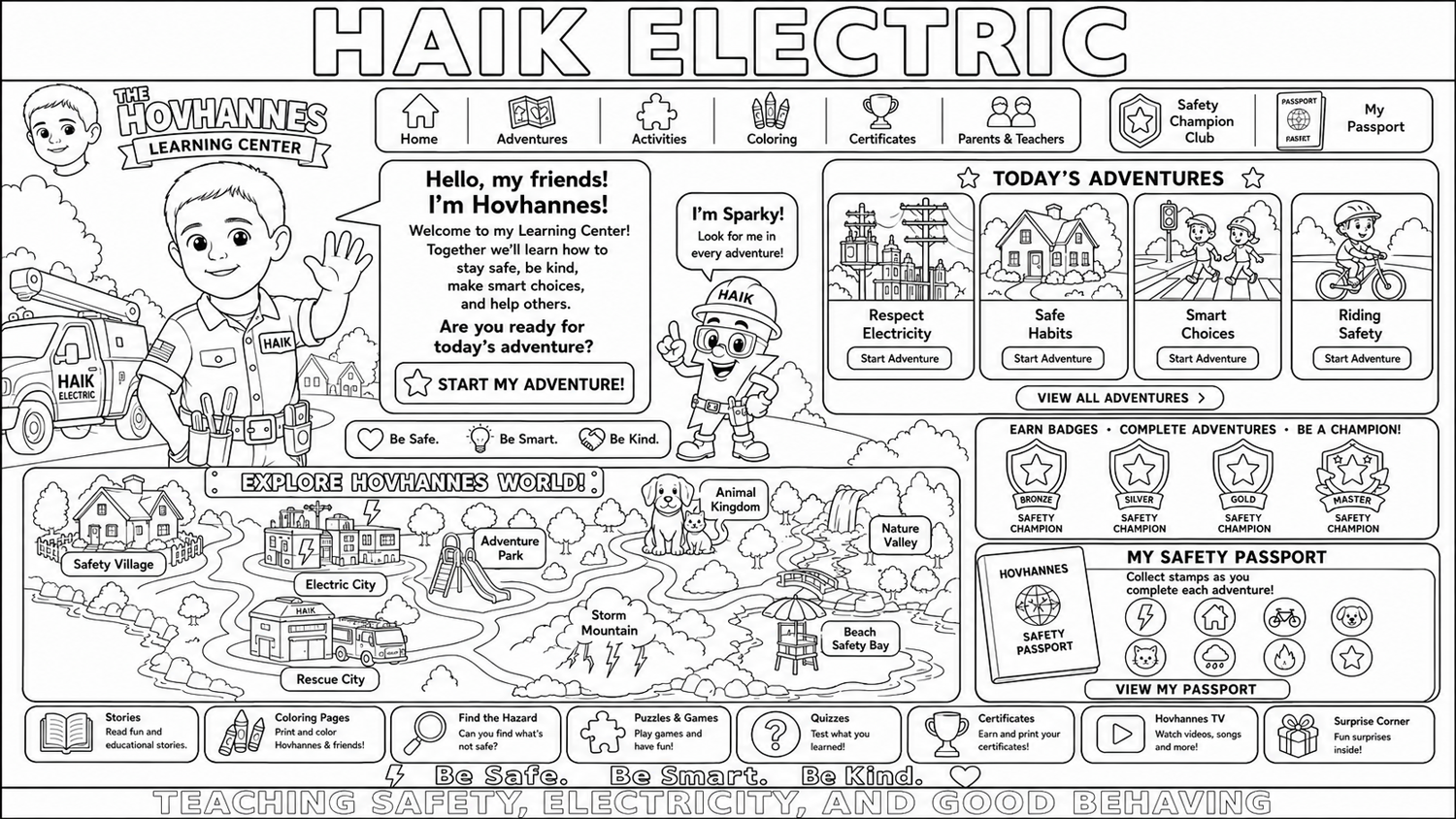Printable Hovhannes Learning Center electrical safety adventure coloring page