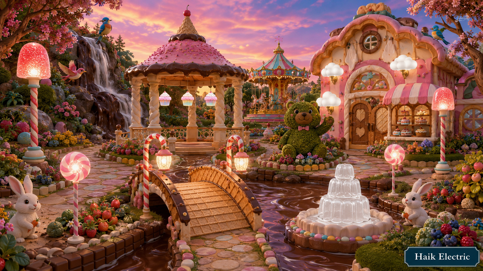 Beautiful Candy Garden Wonderland scene with twelve different light fixtures to find