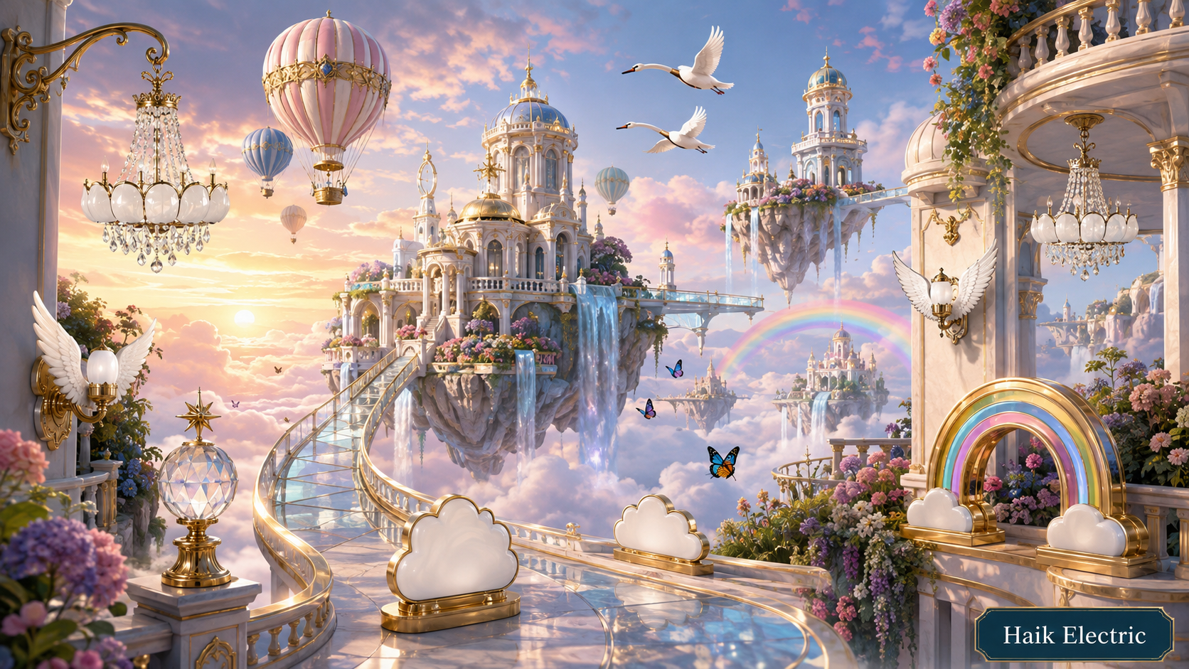 Beautiful Fantasy Cloud Palace scene with twelve different light fixtures to find