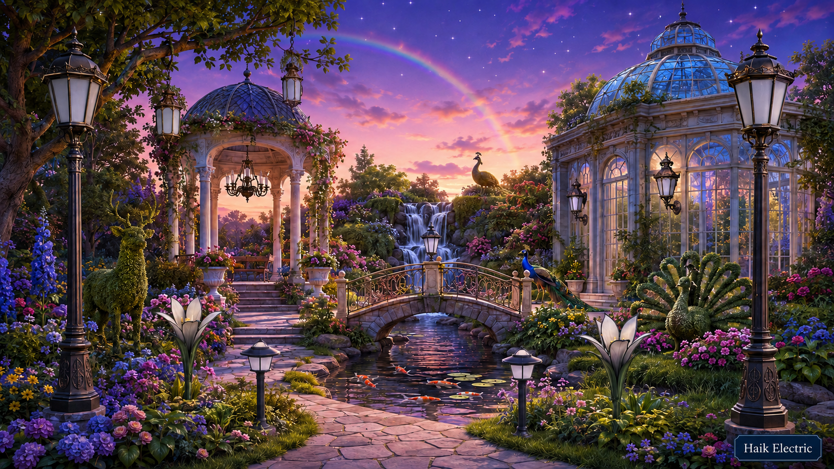 Beautiful Secret Garden scene with twelve different light fixtures to find